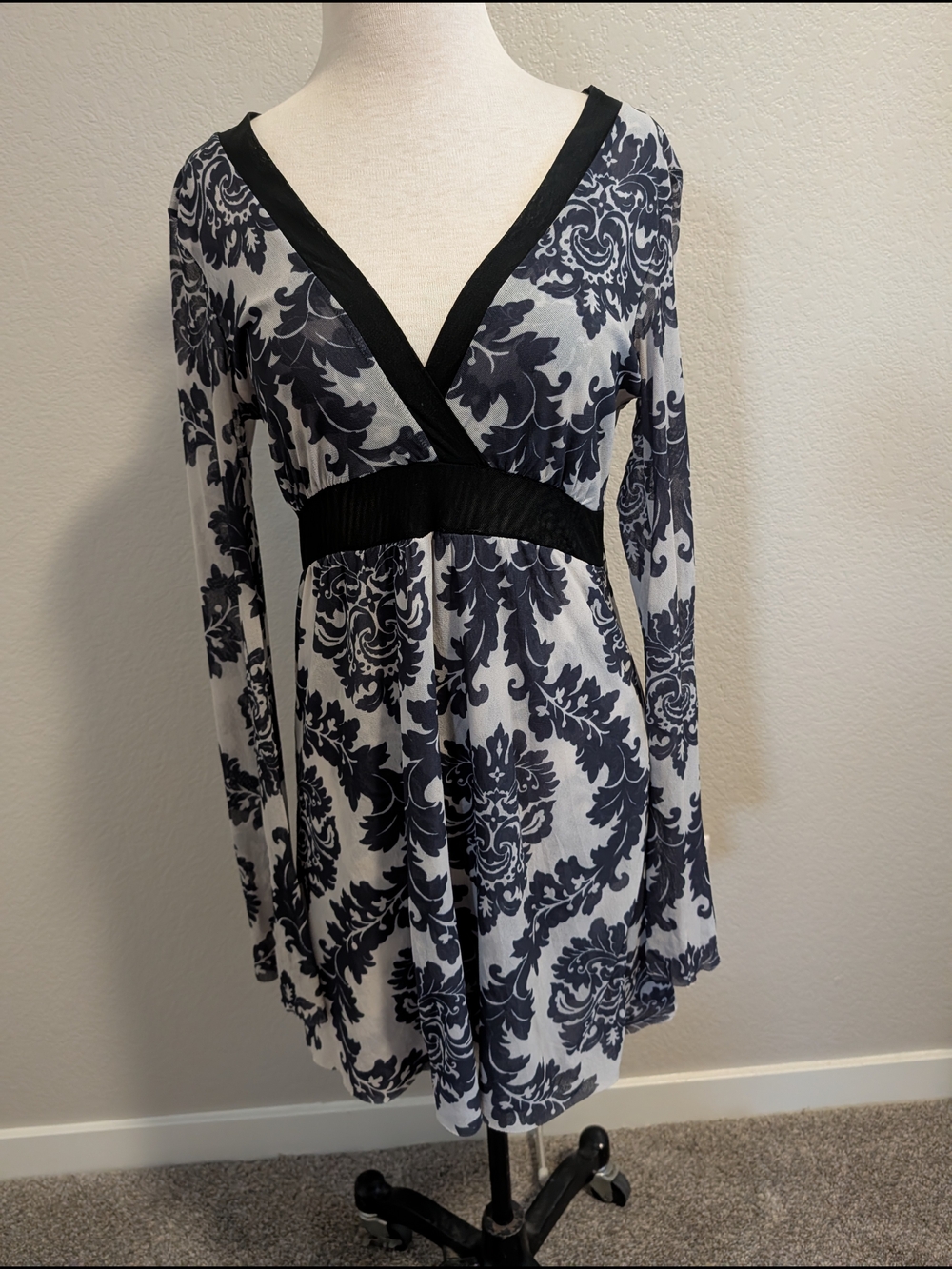 White House Black Market Black and White Floral Sheer Blouse